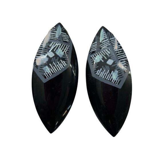 1980s Metal Lightweight Earrings Black Painted 2.5 Inches Post Pierced - Picture 1 of 5